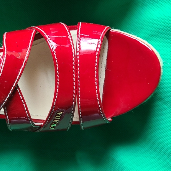Prada Patent Leather Cork Wedge Sandals 👡 - Picture 4 of 11